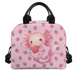 POLERO Strawberry Axolotl Lunch Box Girls Insulated Lunch Bag Kids Back to School Reusable Snack Containers