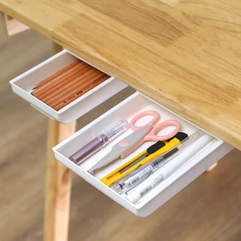 2-Pack Hidden Under Desk Storage Drawer Organizer – No Drill Self Adhesive Sliding Drawer for Office, Home, School & Workspace Organization