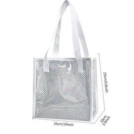 Holographic Beach Bag, 26 x 25 x 10 cm, PVC Waterproof Carry Bag with Fish Scale Design, Transparent for Travel, Fish Scale Pattern