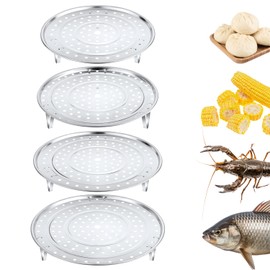 4pcs Steamer Basket for Cooking, Stainless Steel Steaming Rack Multi-purpose Round Pot Steamer Insert Removable Metal Steam Tray for Food and Dumplings Vegetable Seafood (4 Sizes)