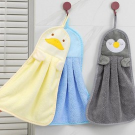 Cute Character Hand Towel with Hanging Loop - Soft & Highly Absorbent Hand Towel Grey Penguin 5ea