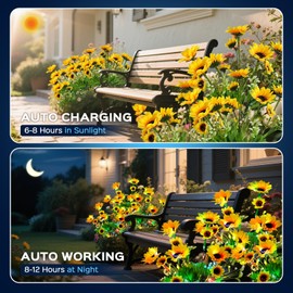 TANSOREN Paquete de 2 luces solares de jardín para exteriores, luces LED coloridas impermeables con energía solar, girasoles para exteriores, patio, decoración de caminos, regalos, dos modos de