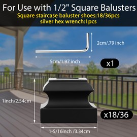 Iron Baluster Shoes Bulk Stair Balusters for Staircase Interior Stair Flat Shoe with Screw for 1/2 Inch Square Scroll Basket Twist Knuckle Staircase Balusters Metal, Satin Black (36 Pcs)