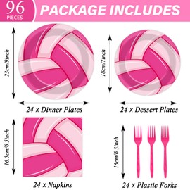 96Pcs Pink Volleyball Party Supplies Sport Paper Plates Napkins Volleyball Theme Party Decorations Volleyball Sport Dinnerware Party Favor Birthday Baby Shower Tableware Serves 24