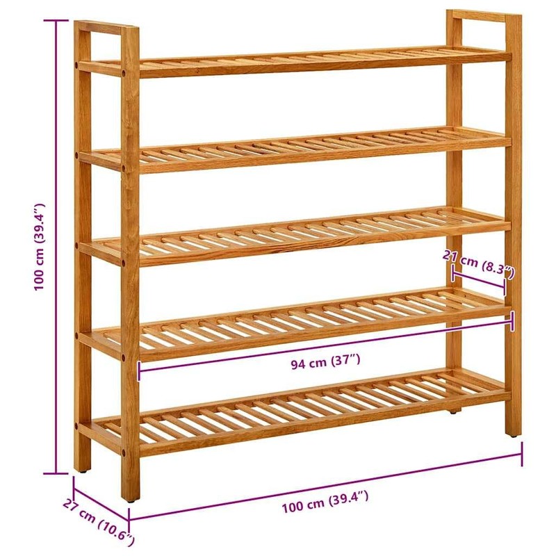 vidaXL Rustic Solid Oak Shoe Rack With 5 Free Standing