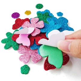 TTSAM Glitter Foam Flower and Butterfly Shapes Stickers, Self-Adhesive Stickers Kid's Arts Crafts Supplies for Greeting Cards DIY Scrapbooking Cards Creative Toys Home Decoration (Random Colors)