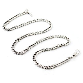 BOSHIYA Pocket Watch Chain Silver Albert Vest T Bar Lobster Buckle Chrome Plated Watch Chains Link with Box