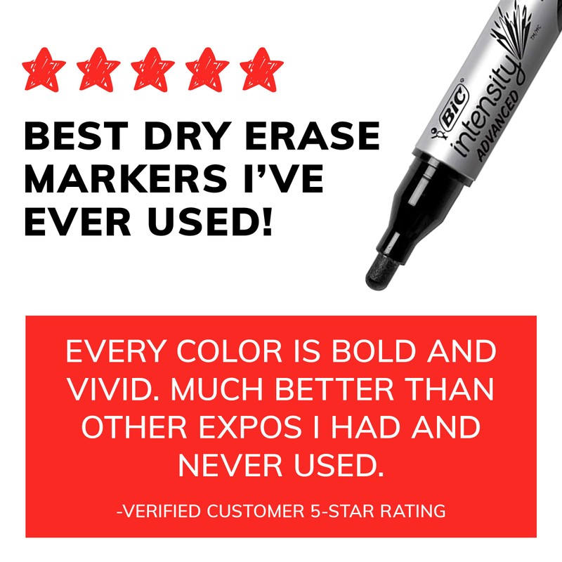 BIC Intensity Advanced Colorful Dry Erase Markers, Bullet Tip, 12-Count