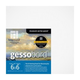 Ampersand Art Supply Gesso Wood Painting Panel: Museum Series Gessobord, 6" x 6", 1/8" Flat Profile, Pack of 4