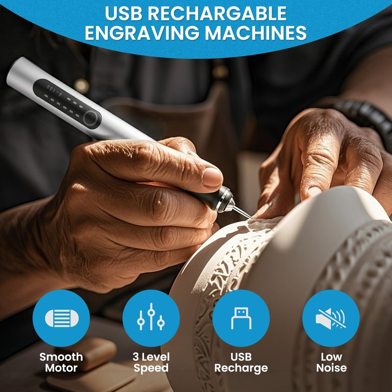 Electric Engraving Pen with 37 Bits, USB Rechargeable Cordless Etching