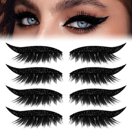 4Pcs Lazy Eye Shadow Eyelash Patch,3-in-1 Eyeshadow & Eyelash Makeup Stickers,Colorful Eyelash Makeup Stickers with False Lashes Shadow & Eyeliner,Makeup Stencils Sticker for All Eye Shapes (Black)