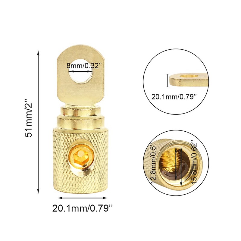 2Pcs 0 Gauge Brass with Gold Plated Ring Set Screw
