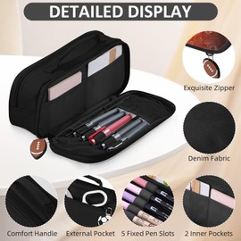 American Football Pencil Case for Boys - Large Pencil Pouch for Boys with Zipper Compartments & Handle - Big Capacity Pen Organizer Box Bag for Kids Teens School Supplies