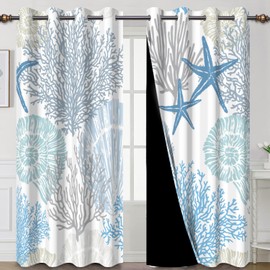 DASHAN Nautical Coastal Blackout Curtains for Bedroom 84 inch Length 2 Panels Set Navy Blue Beach Ocean Room Darkening Curtains for Living Room Thermal Insulated Curtains Grommet Window Drapes 52Wx84L