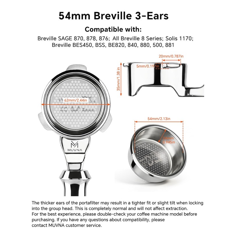 54mm Bottomless Portafilter Fits Breville Sage Barista Express Machines -