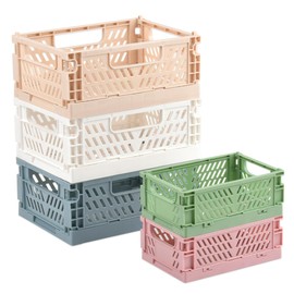 BATINO Pack of 5 Folding Boxes Small 3 Pieces Folding Box Small 2 Pieces Mini Folding Boxes Foldable Stable Folding Basket Foldable Stackable Folding Boxes for Kitchen, Children's Room, Office