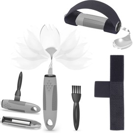 PKPKAUT 2 in 1 Frok/Spoon for Hand Tremors, Adaptive Handicap Spoon for Parkinsons Patients, Parkinson Curved Spoon for Shaking Hands, Liftware Angled Arthritis Spoon for Adults Disabled Elderly