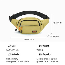 Fjquamitix Bumbags for Ladies & Men, Fanny Pack for Women & Men - Waterproof, Lightweight, Adjustable Waist Pack for Running, Hiking, Travel (Yellow)