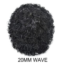 Afro Toupee For Black Men Kinky Curly Brazilian Human Hair Piece African American Afro Wavy Men Toupee Hairpieces Full Poly Thin Skin Men Replacement System (8"X10", #1 Jet Black-20mm Wave Curl)