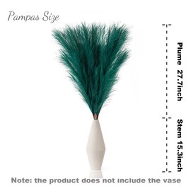 AlpsuIay 6 Stem Green Pampas Grass Decor Tall 43" Large Faux Pampas Grass Artificial Feathers Bulk for Boho Home Wedding Decor,Decorations for Living Room
