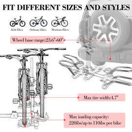 Hitch Bike Rack, 2-Bike Hitch Mount Bike Rack for Standard, Fat Tire and Electric Bicycles, Fits Cars, Trucks, SUVs, and Minivans, Folding Design, 220 lbs Capacity (Straight)