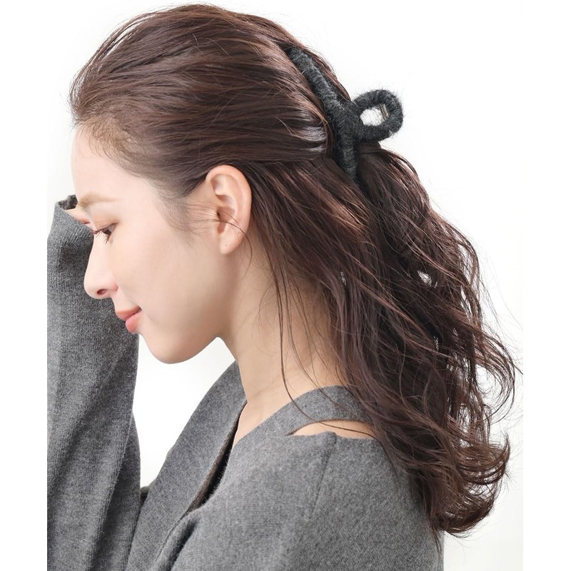 [神戸ヴァンテーヌ] VINGTAINE バンスクリップ モヘア 秋冬 大きめ まとめ髪 ヘアクリップ 大人 H7820-BK-