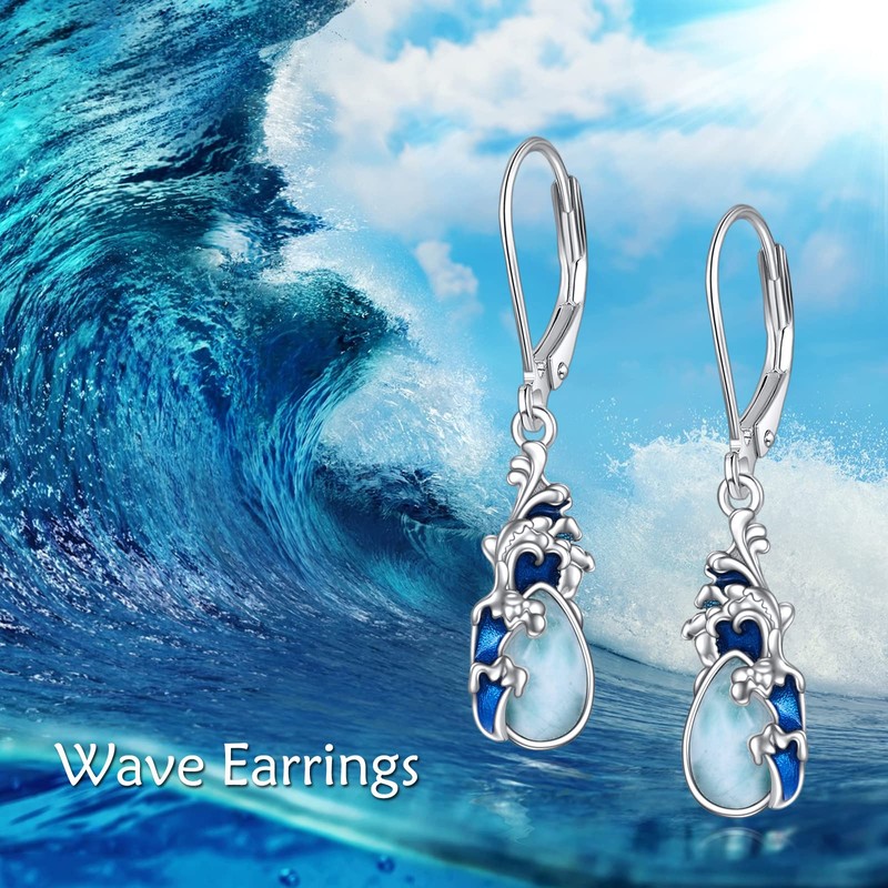 POPLYKE Larimar Wave Teardrop Drop Dangle Earrings Sterling Silver Ocean