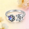 INURAN 925 Sterling Silver Cat Open Rings Moonstone Cute Animal