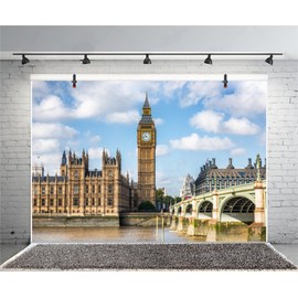 Leyiyi Big Ben Backdrop 5x3ft Photography Background Clock Tower Elizabeth Tower England Parliament House Westminster Bridge London Travel Landmark European Travel Clear Sky Cloud River Photo Portrait