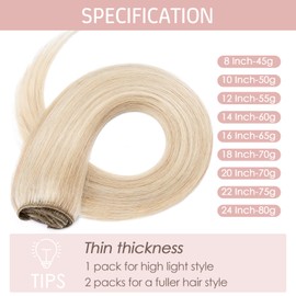 Silk-co Hair Extensions Clip in Human Hair Extension 14inch Balayage 100% Real Remy Straight Human Hair #18P613 Ash Blonde&Bleach Blonde -Basic Thickness-Thin Weft 60g