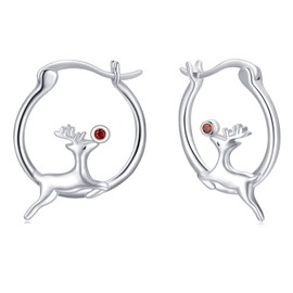 Reindeer Earrings 925 Sterling Silver Christmas Hoop Earrings Jewelry Gifts for Women Stocking Stuffers