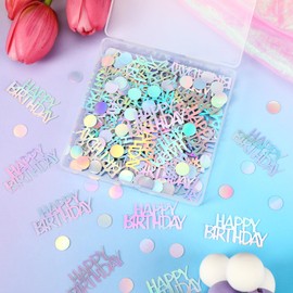 MARFOREVER Iridescent Happy Birthday Glitter Confetti, Party Metallic Foil Table Sprinkles Confetti Iridescent Scatter Table Centerpiece for Baby Shower Birthday Party Decorations