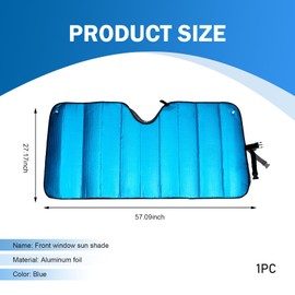 Shakas Car Windshield Sun Shade, Thickened Bubble Heat-insulation Cooling Board, Foldable Interior Anti-aging Protection Sunproof Cover, for Cars Suction Cup installation Privacy Cover (Blue)