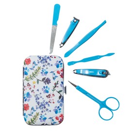 Posh Patterns Manicure Set 6-Piece Travel Nail Care Kit with Stylish Case Beauty Portable Set Gift for Women (Flower Garden Paws)