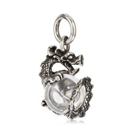 NKlaus 7484 Dragon Pendant with Ball Rotatable 925 Silver 1.8 cm Rock Crystal Stone Amulet, Sterling Silver