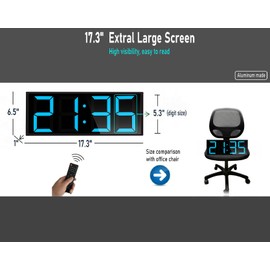 Boyiit 17.3'' Extra Large Home Gym Timer Clock, Programable Workout Interval Timer, Digital Wall Clock, with 7-Color Night Light, 8 Alarm Clocks, Calendar/Temperature, Countdown & Stopwatch (Blue)