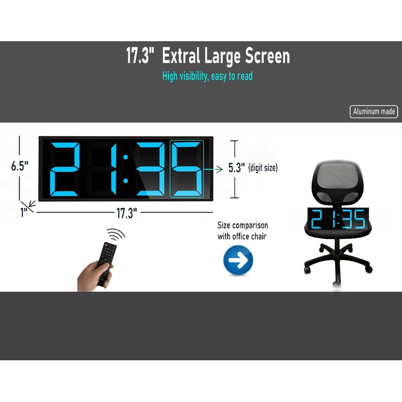 Boyiit 17.3'' Extra Large Home Gym Timer Clock, Programable Workout