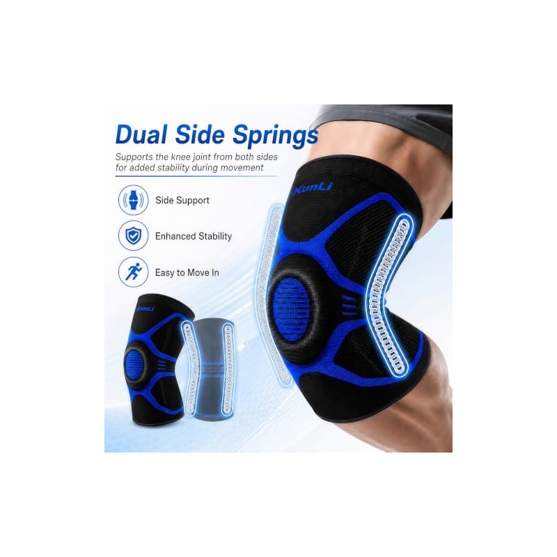 kunli Knee Support Sleeves With Side Stabilisers, 1 Pack，Black：M