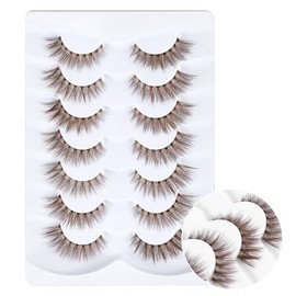 10 pares de pestañas marrones finas, tiras de pestañas marrones rizadas en C de 0.631 pulgadas, pestañas postizas de aspecto natural para maquillaje d