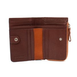 Doubles DOV-7752 Men's Bi-fold Wallet, L-Shaped Zipper, Thin, Genuine Leather, Goat-Nume Leather, Camel