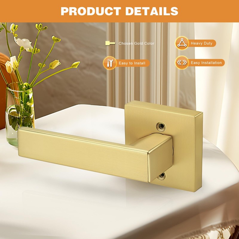 Probrico 6 Pack Inactive Square Door Lever, Single Side Gold