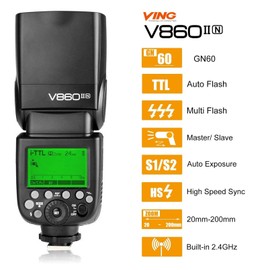 Godox V860II-N Flash for Nikon, 2.4G Wireless Speedlight TTL GN60 External Flash Speedlite for Nikon 1/8000S HSS, 2000mAh Rechargable Li-ion Battery, 650 Full Power Flashes, 1.5s Recycle Time