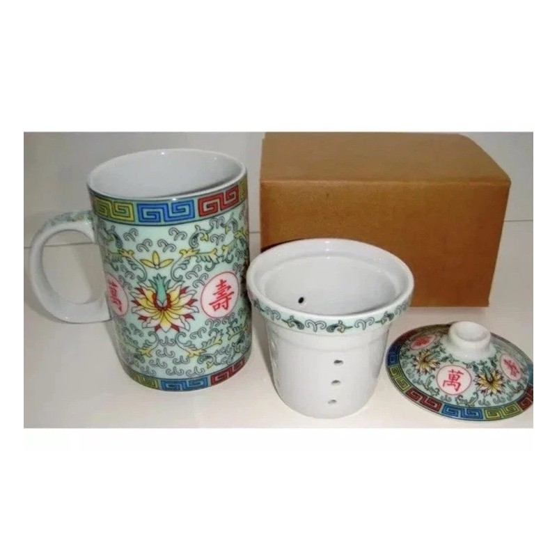 ASIAN MADE LIDDED TEA CUP WITH INFUSER ASIAN TEA PORCELAIN-