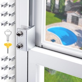 Sliding,Window Locks for Horizontal Sliding Windows,Window Security Lock with Key,Adjustable Aluminum Easv to Install Window Stopper,Window Locks for Up and Down Windows (12 Sets Silver)