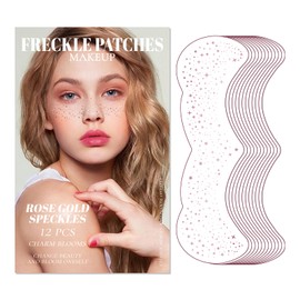 12 Sheet Glitter Freckles Face Tattoo, Temporary Tattoos Sticker Makeup Patches for Women Girl, Long Lasting Waterproof Faux Freckles Set for Concert Cosplay Prom (Rose Gold)
