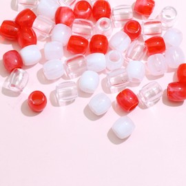 VENOFEN 48PCS Red Dreadlock Beads White Clear Acrylic Hair Beads Braids Accessories for Kids Girl Cute Loc Bead Hair Decoration Jewelry Making Kit with Tool