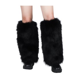 LA CARRIE Women Faux Fur Leg Warmers Long Furry Leg Foot Cuffs Girls Winter Boot Socks(Black)