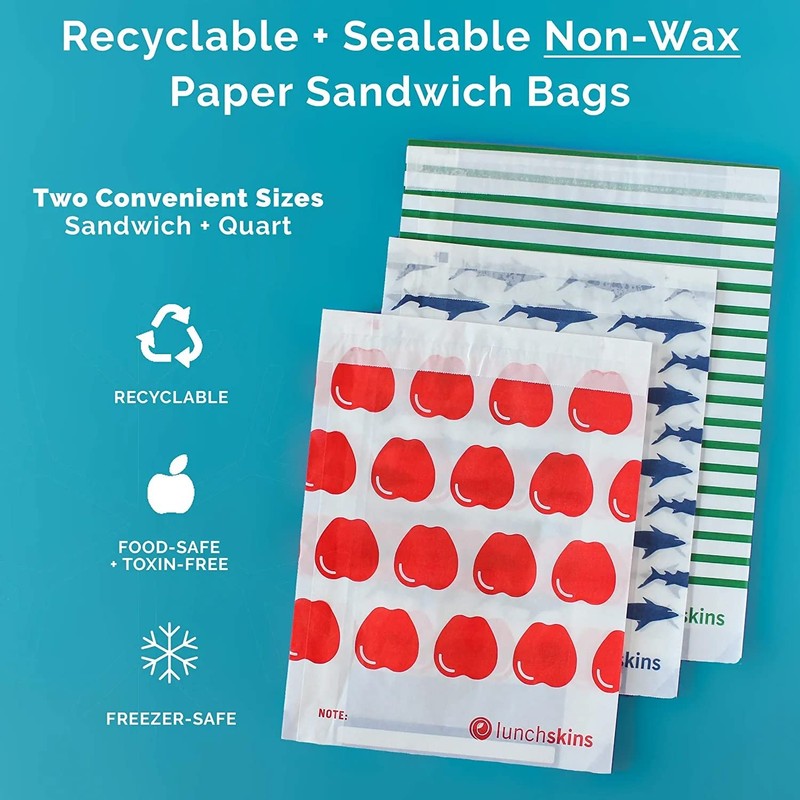 Lunchskins Paper Sandwich Bags - Sealable, Recyclable & Grease-Resistant -