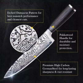 Chef Knife MICHELANGELO Super Sharp Professional Chef's Knife Etched Damascus Pattern