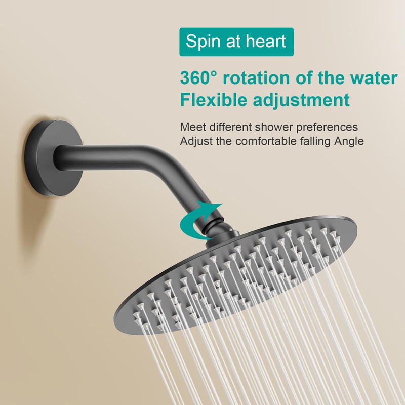 6 Inch Round Rain Shower head, High Flow Stainless Steel